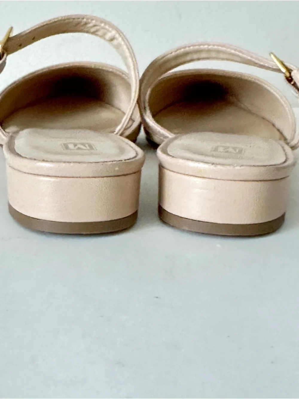 NEW Bruno Magli Pasha Nude Leather Slingback Mules with Gold Buckle, Sz 37.5 - Picture 9 of 13